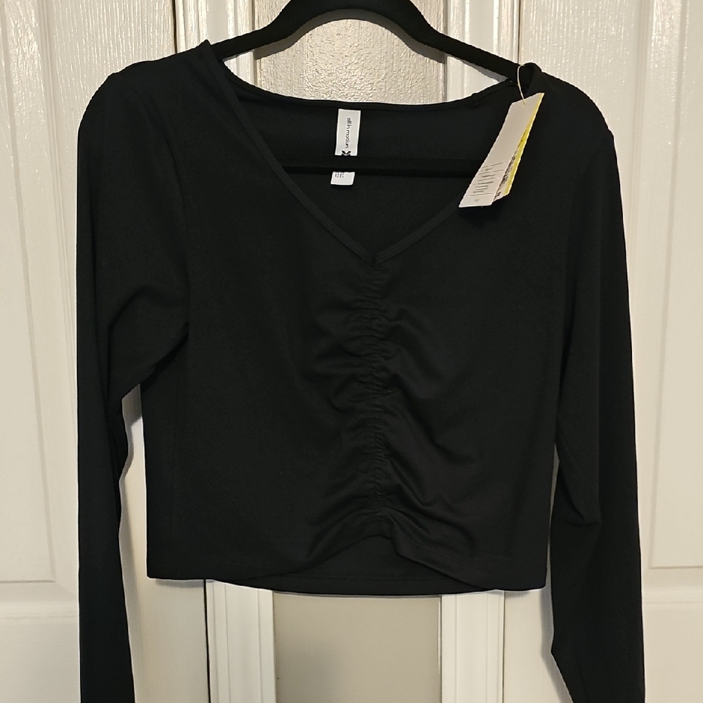 All in Motion Black Ruched Crop Blouse